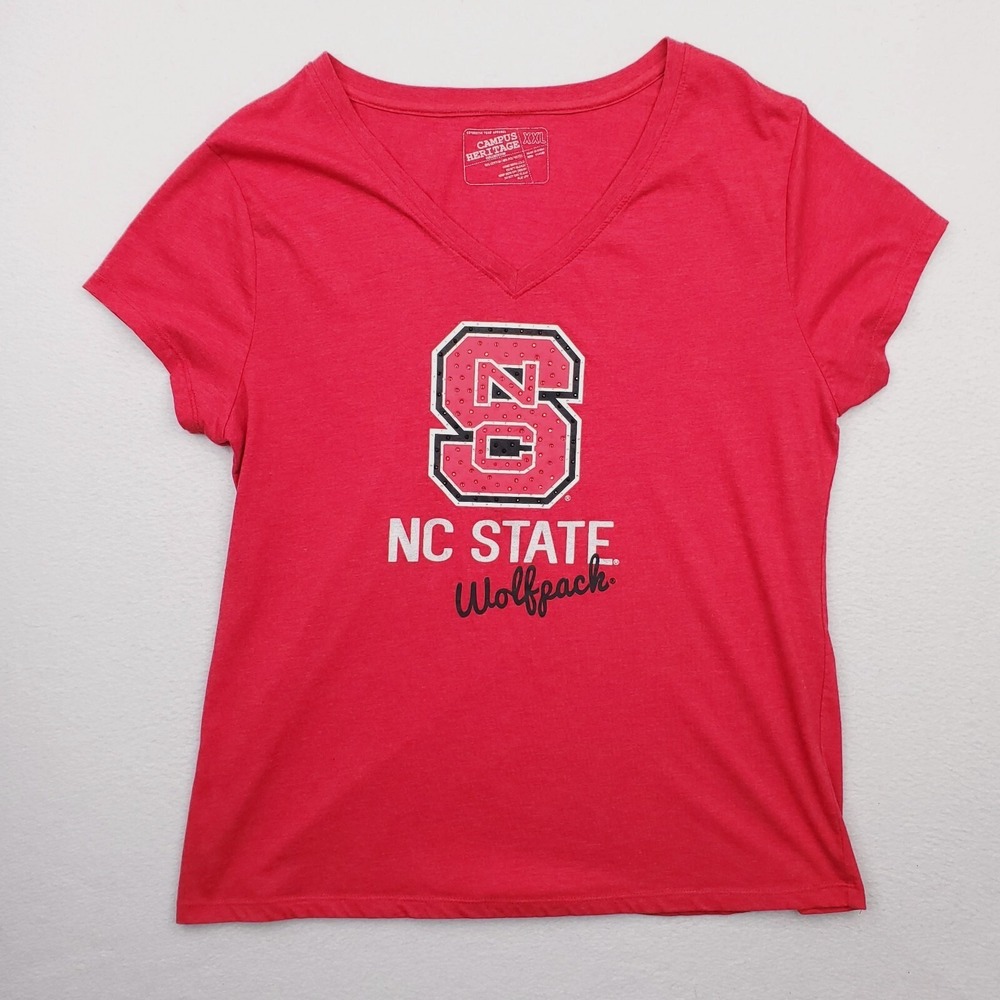 NC State Shirt Womens XXL Red Wolfpack Rhinestone NCSU College Basketball V Neck